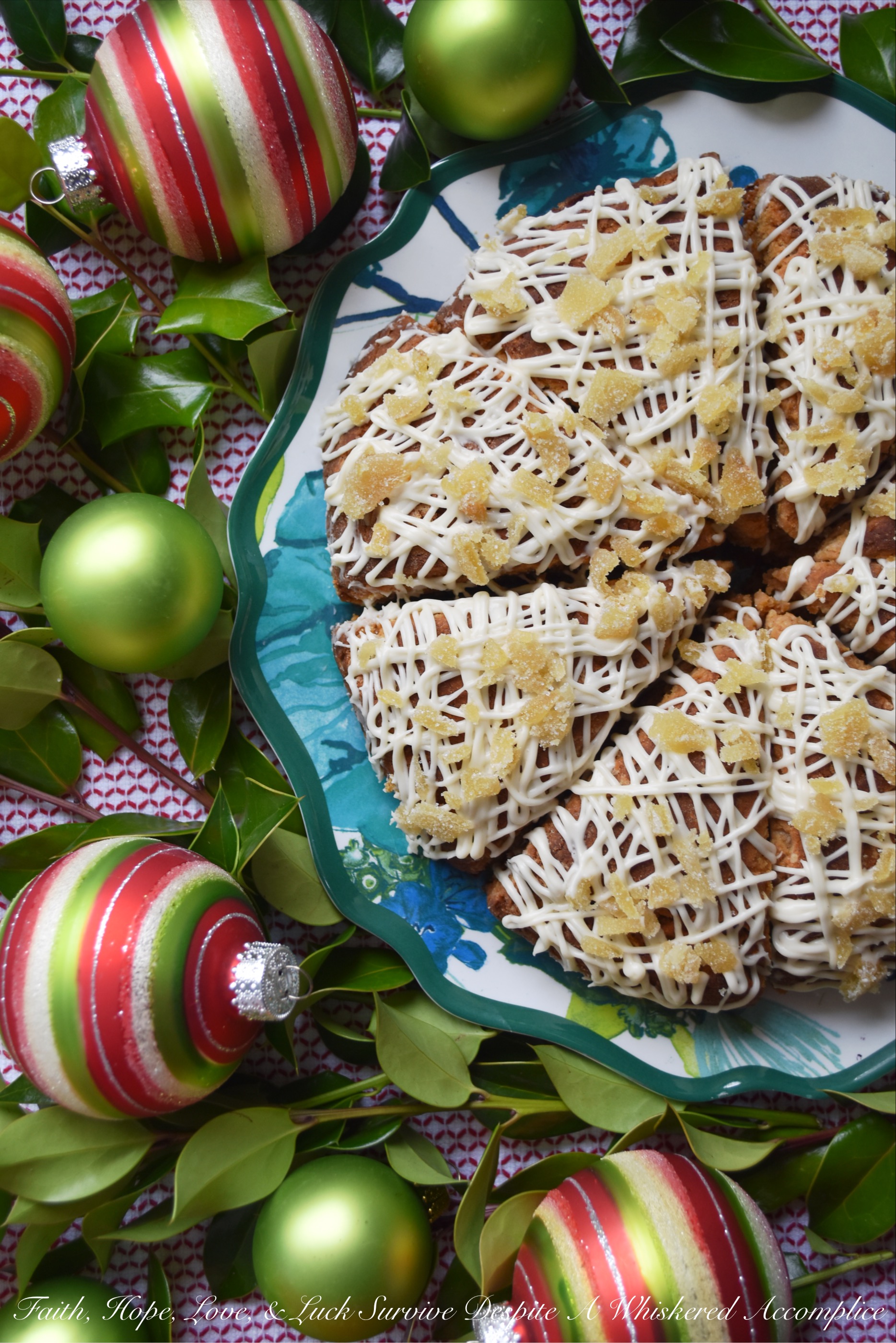 Vanilla Glazed Gingerbread Scones - Most people think of cookies when they hear the word gingerbread, however, gingerbread is a flavor that works fantastically with all sorts of delicious holiday baked goods, like these flavorful gingerbread scones. After being drizzled with a vanilla glaze, and then garnished with finely chopped crystallized ginger, these scones become quite the festive Christmas breakfast or dessert treat.
