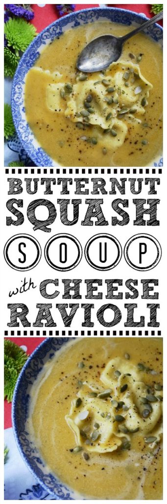 Butternut Squash Soup with Cheese Ravioli - There are days when you really want pasta for dinner but you're also craving a comforting bowl of soup as well. Why choose one over the other? This butternut squash soup with cheese ravioli makes it feasible to enjoy both, at the same time, in the most delicious way possible.