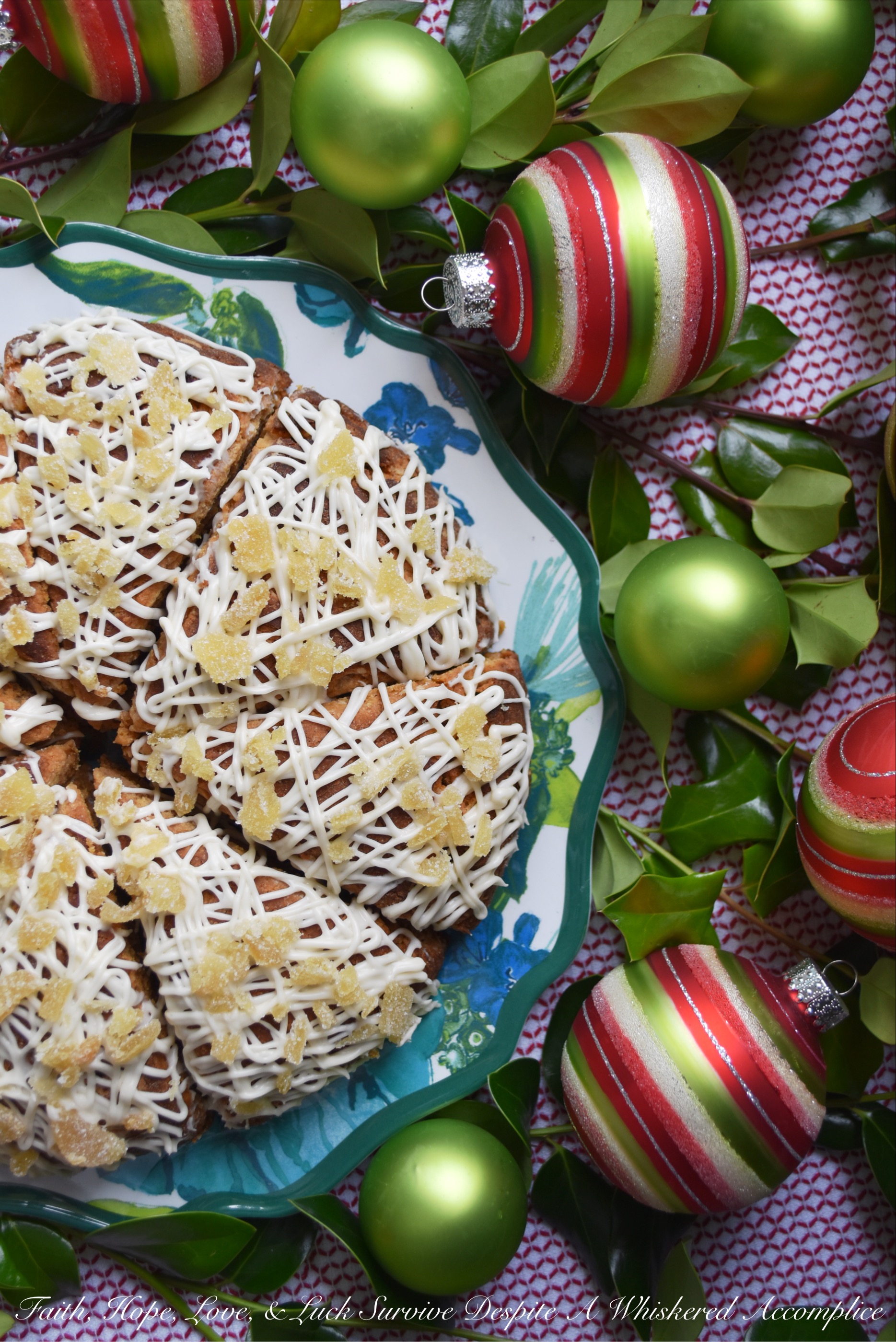 Vanilla Glazed Gingerbread Scones - Most people think of cookies when they hear the word gingerbread, however, gingerbread is a flavor that works fantastically with all sorts of delicious holiday baked goods, like these flavorful gingerbread scones. After being drizzled with a vanilla glaze, and then garnished with finely chopped crystallized ginger, these scones become quite the festive Christmas breakfast or dessert treat.