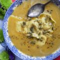 Butternut Squash Soup with Cheese Ravioli - There are days when you really want pasta for dinner but you're also craving a comforting bowl of soup as well. Why choose one over the other? This butternut squash soup with cheese ravioli makes it feasible to enjoy both, at the same time, in the most delicious way possible.