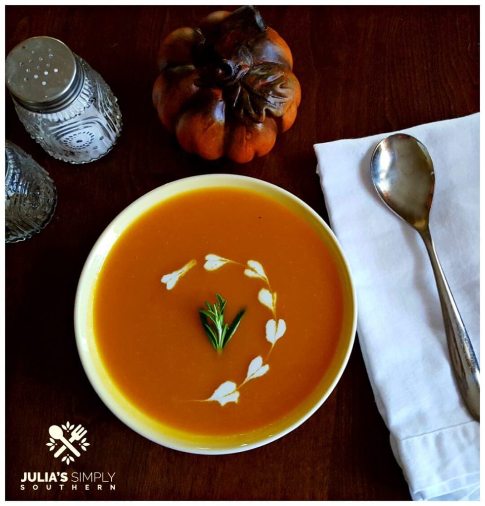 Roasted Pumpkin Soup - Julia's Simply Southern - Welcome to the Friday Frenzy, the best food and craft link party on the web. Visit us this week to see what recipes and crafts we are most excited about.