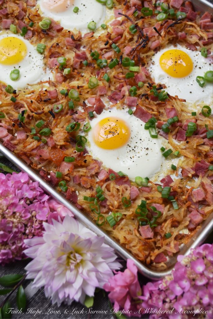 Southern Hash Browns & Ham Sheet Pan Bake - Faith, Hope, Love, & Luck - Welcome to the Friday Frenzy, the best food and craft link party on the web. Visit us this week to see what recipes and crafts we are most excited about.