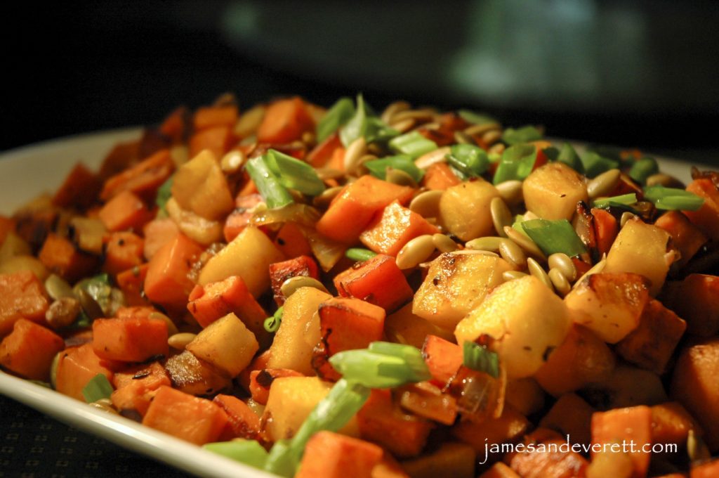 Sweet Potato Hash with Apple & Bacon - James & Everett - Welcome to the Friday Frenzy, the best food and craft link party on the web. Visit us this week to see what recipes and crafts we are most excited about.