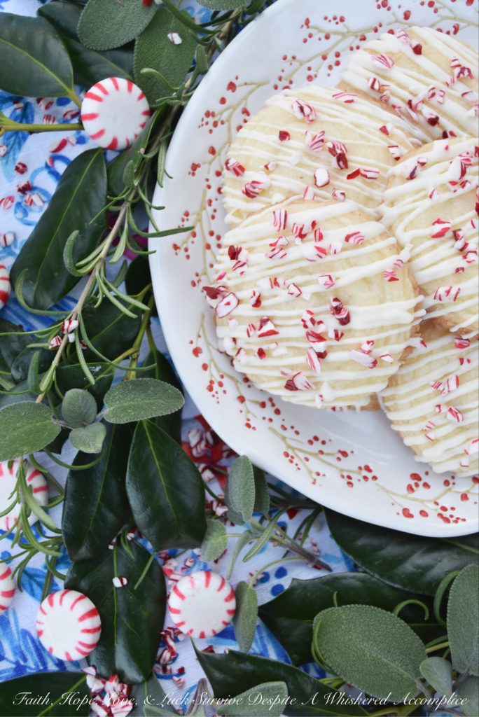 White Christmas Peppermint Holiday Cookies - Not only do these peppermint holiday cookies practically melt in your mouth, but due to their flaky texture, they almost crumble apart at the gentlest touch. Thankfully the white chocolate they are drizzled with helps keep them together just long enough for you to get them from your hand to your mouth. Sure there may be a few crumbs dropped during the process, but who can't live with a few crumbs at Christmas time?