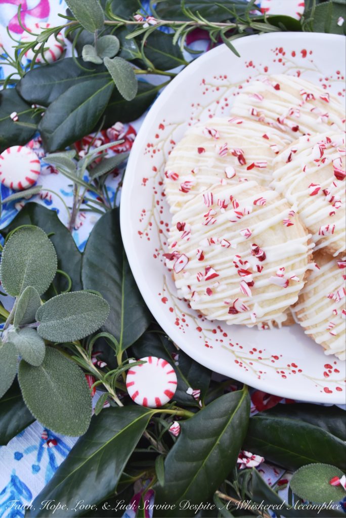 White Christmas Peppermint Holiday Cookies - Not only do these peppermint holiday cookies practically melt in your mouth, but due to their flaky texture, they almost crumble apart at the gentlest touch. Thankfully the white chocolate they are drizzled with helps keep them together just long enough for you to get them from your hand to your mouth. Sure there may be a few crumbs dropped during the process, but who can't live with a few crumbs at Christmas time?