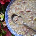 Italian Asiago Artichoke Ham & Bean Soup - Winter soups are great to make when you're starting to get the mid-winter blahs. Not only do they help raise the temperature in the kitchen, but they also help cheer you up with their comforting warmth and aroma. This particular winter soup uses dried beans, ham, jarred marinated artichoke hearts, and grated Asiago cheese, along with several other Italian herbs and spices. It's total comfort food.