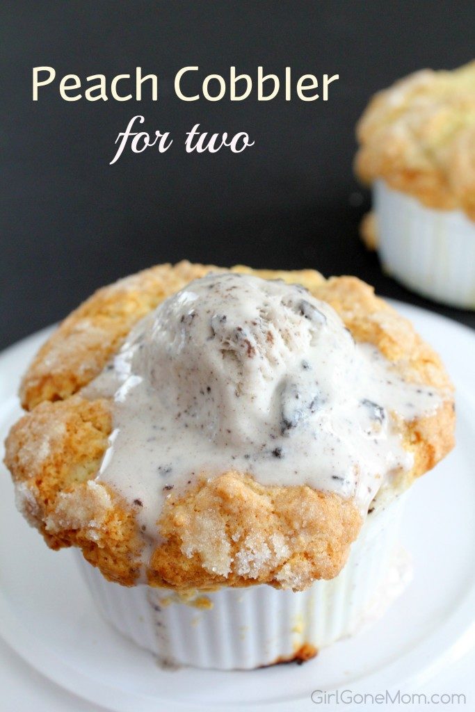 Peach Cobbler for Two - Girl Gone Mom - Valentine's Day is all about sweet treats, chocolate, and romantic dinners. So, join us this February for our recipe round-up, where we celebrate some of our favorite love-inspiring recipes in celebration of the upcoming holiday.