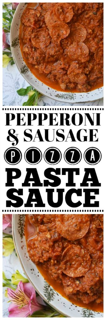 Pepperoni & Sausage Pizza Pasta Sauce - Looking for a pasta sauce that's packed with flavor and doesn't come from a jar? This pepperoni and Italian sausage loaded pasta sauce is like having a pizza without the actual crust. Serve it over pasta, gnocchi, garlic bread, or even use it as a dipping sauce for grilled mozzarella cheese sandwiches.