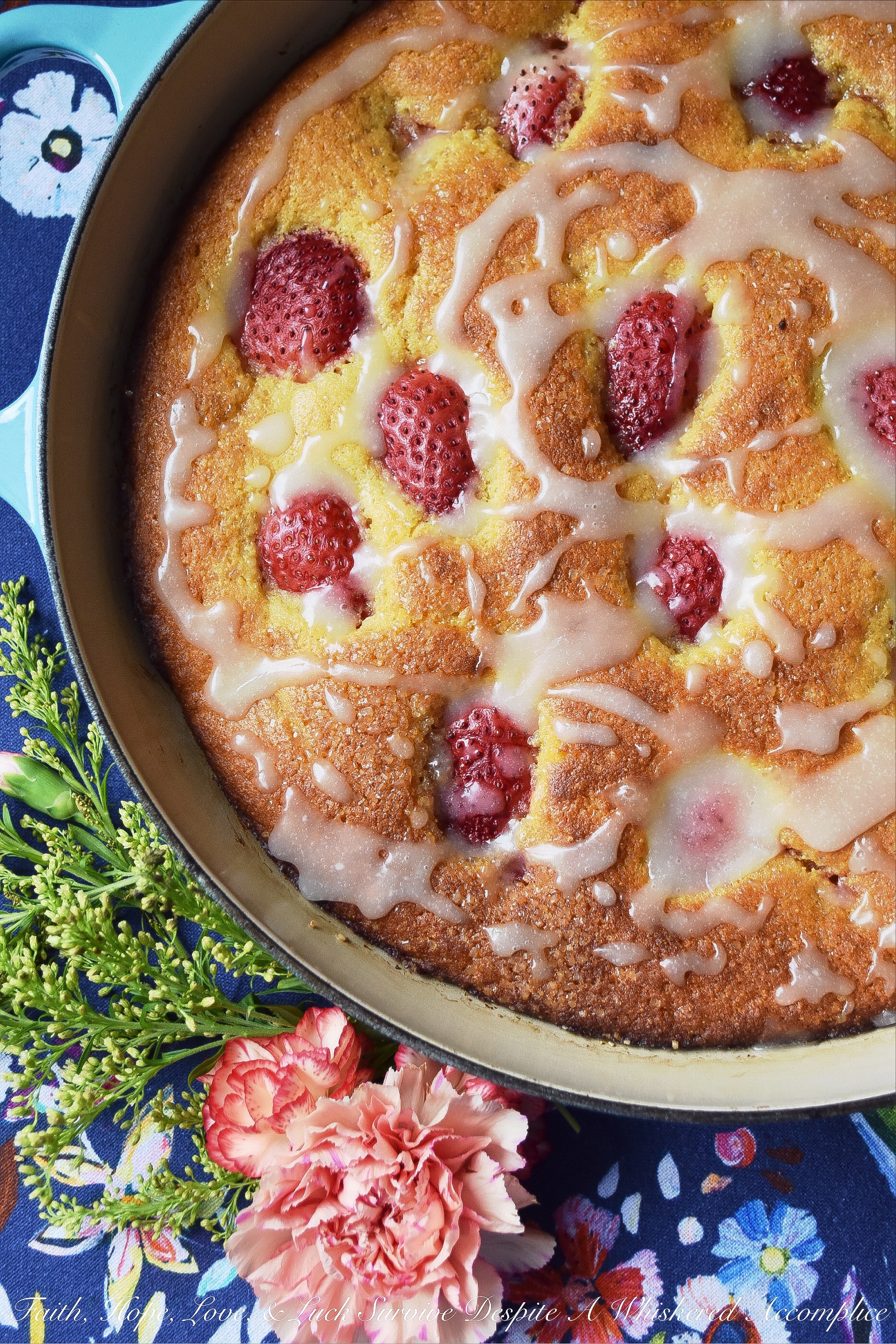 Sweet Strawberry Honey Cornbread Cake