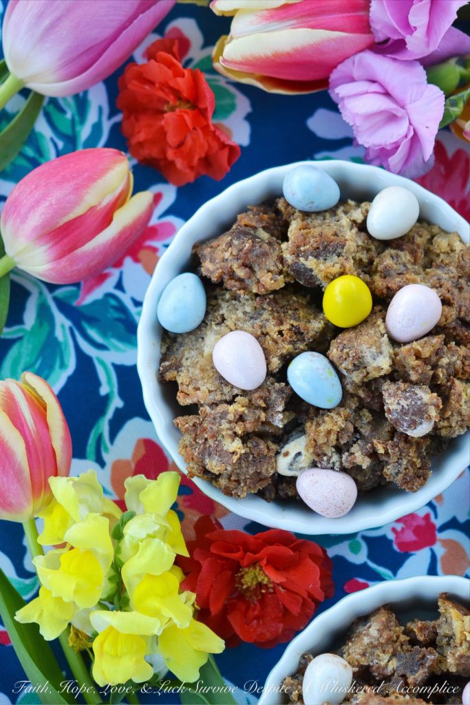 Banana Bread Pudding with Cadbury Mini Eggs - Easter wouldn't be Easter without Cadbury Mini Eggs. While eating them straight out of the bag is always a delicious treat, I prefer to transform them into something even more delicious by adding them to banana bread and then using that same banana bread to make a bread pudding dessert topped with a warm vanilla sauce and even more Cadbury Mini Eggs.