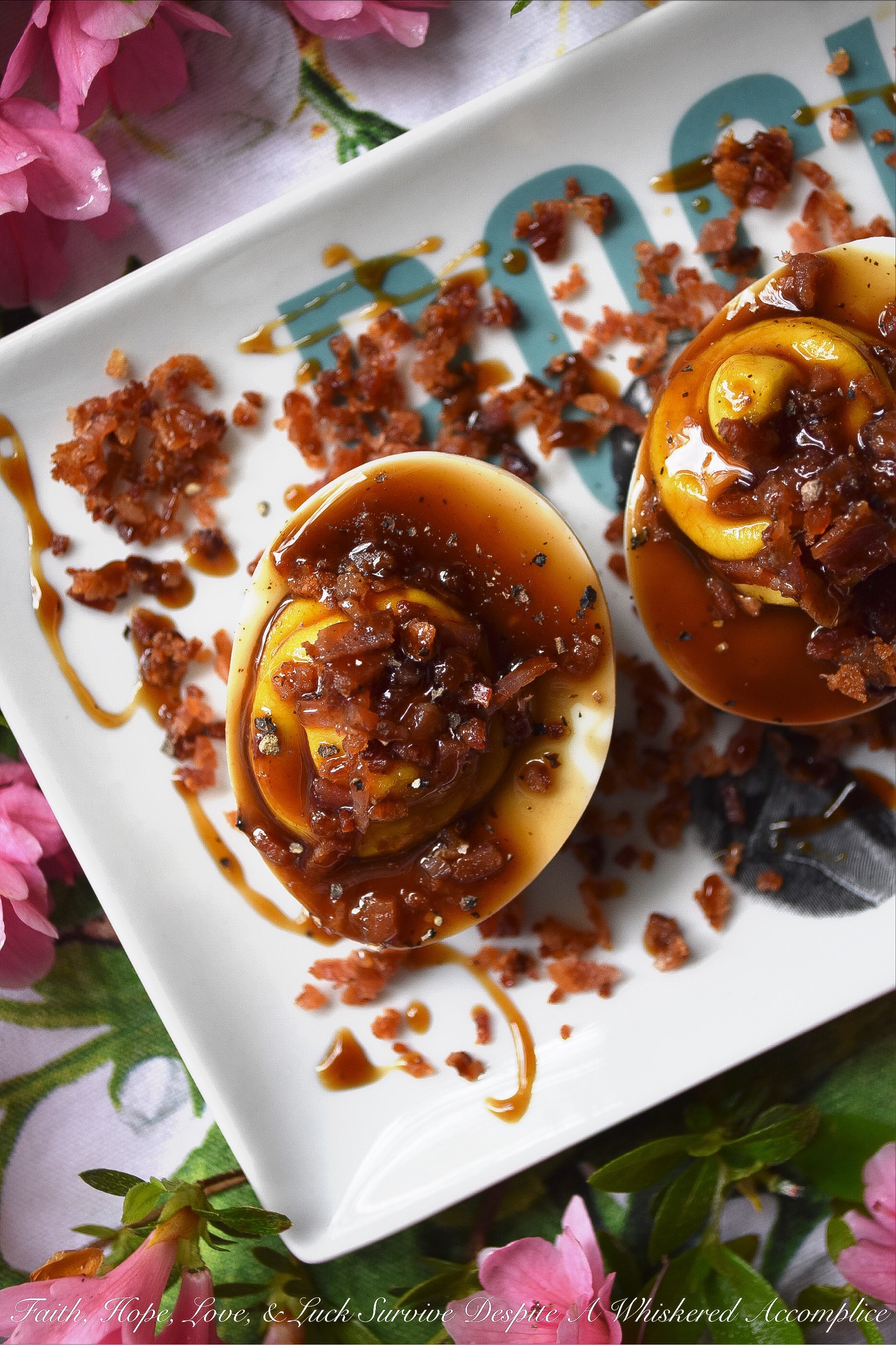 Deviled Eggs with Bacon & Bourbon Glaze