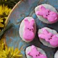 Chocolate Stout Frosted Brownies with PEEPS - Combine two holidays into one sweet festive treat with these Chocolate Stout Frosted Brownies with PEEPS. Use leftover St. Patrick's Day stout to make fudgy chocolate brownies, frost them with a simple cream cheese frosting, and then sprinkle them with colored sugar and garnish with sugary Easter PEEPS Marshmallow Bunnies. A perfect spring dessert that is sure to put a smile on your face.