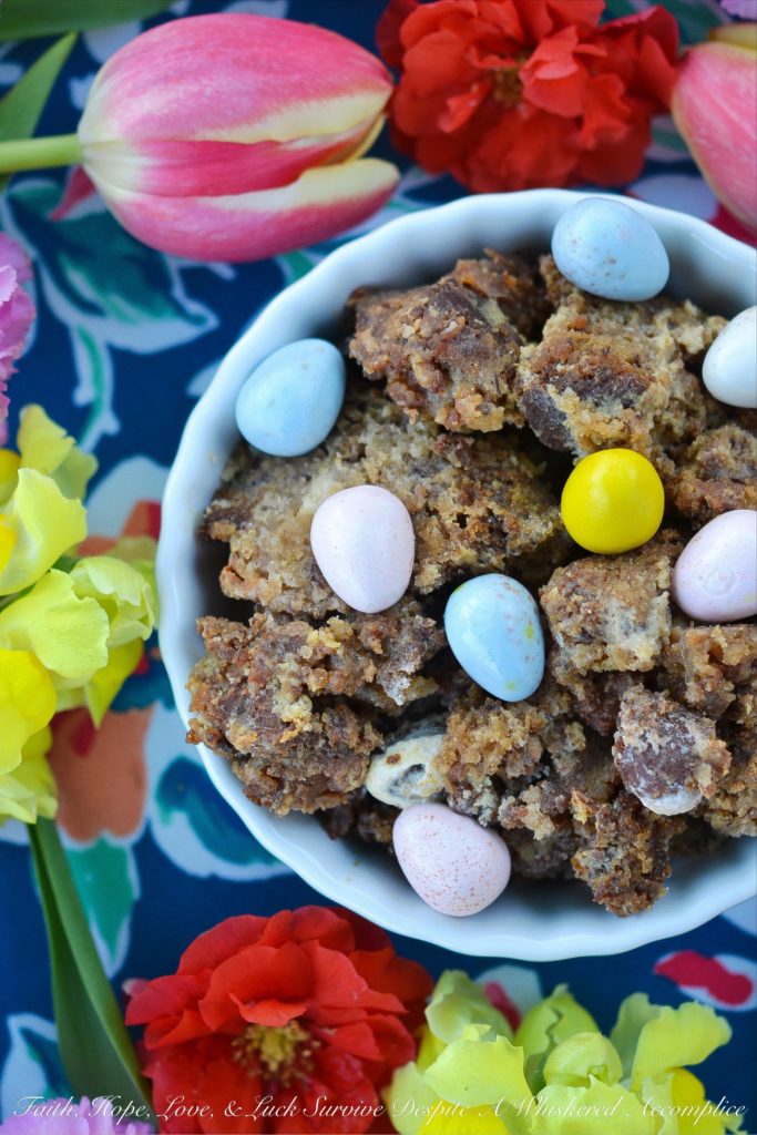 Banana Bread Pudding with Cadbury Mini Eggs - Easter wouldn't be Easter without Cadbury Mini Eggs. While eating them straight out of the bag is always a delicious treat, I prefer to transform them into something even more delicious by adding them to banana bread and then using that same banana bread to make a bread pudding dessert topped with a warm vanilla sauce and even more Cadbury Mini Eggs.