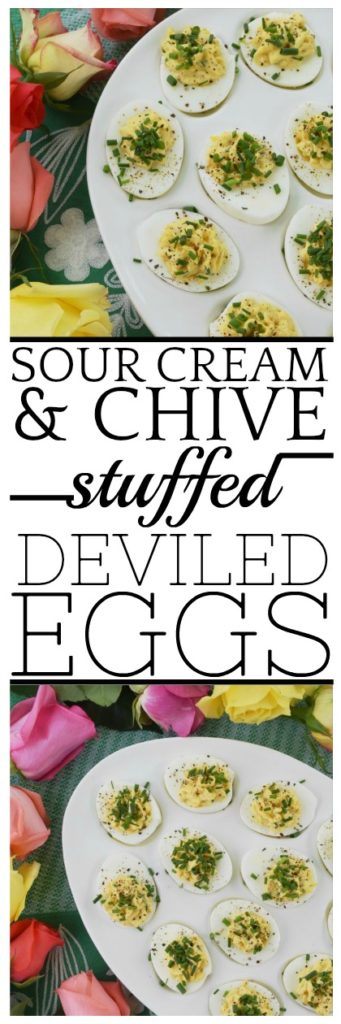Sour Cream & Chive Stuffed Deviled Eggs - Ditch the mayonnaise. These stuffed deviled eggs are made using only sour cream, with the addition of fresh chives and a few other spices. I guarantee you won't even miss the mayonnaise in this tasty deviled egg appetizer.