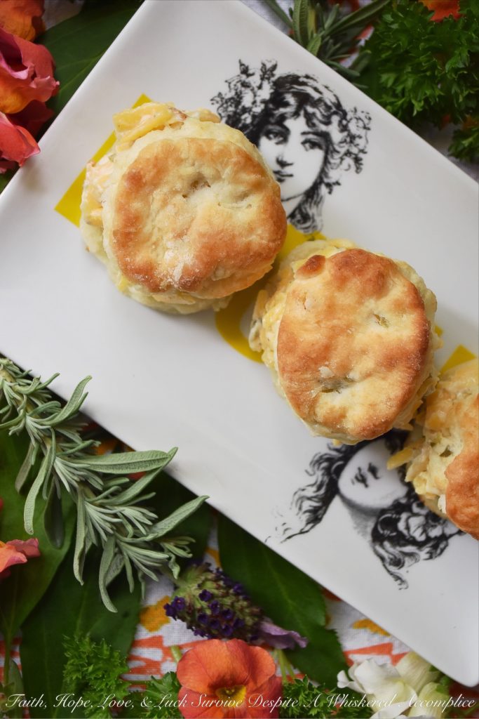 Southern Cheese Spread Tea Party Biscuits - Every tea party needs a few savory food options to balance out the menu and these bread and butter pickle buttermilk biscuits filled with a flavorful southern cheese spread definitely fill that need. They're the perfect size for snacking too, which means that you may want to make more than one batch because they'll disappear surprisingly fast.
