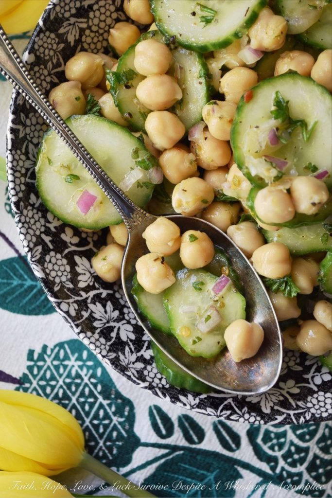 Tangy Chickpea & English Cucumber Salad - Here's where you'll find 20 of the best salad recipes to help get you through the summer, including potato, vegetable, corn, pasta, and dinner salads. This summer definitely won't be boring when it comes to food.