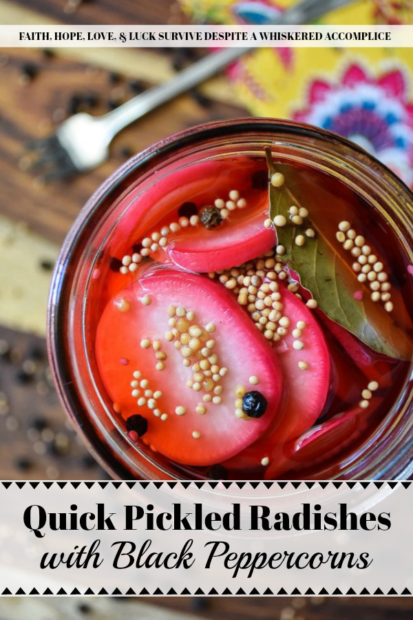 Quick Pickled Radishes with Black Peppercorns - These quick pickled radishes with black peppercorns are the perfect addition to tacos, barbecue, or just about any sandwich you can dream of. Each sliced radish is just a little bit sweet, slightly crunchy, and has an amazing amount of zing, which really works well when paired with other foods. The best part is, you can make these in almost no time at all. You're probably going to want to have a batch in your fridge at all times.