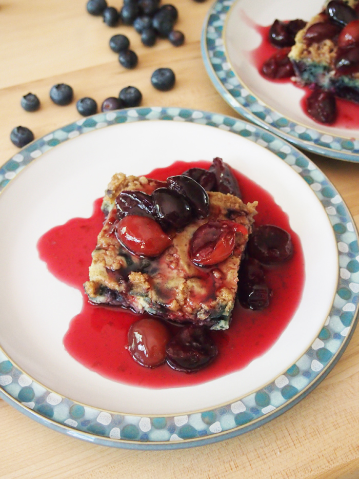 Baked Blueberry Pancake with Cherry Syrup - Pies and Plots - July 2019 Recipe Round-Up - The Fourth of July is always an excellent day to fire up the grill and invite over some friends and family to observe the national holiday. This month we're sharing all of our favorite summer recipes to help you plan your picnic, cookout, or barbecue, including a few red, white, and blue patriotic ones, which are just perfect for celebrating July 4th.