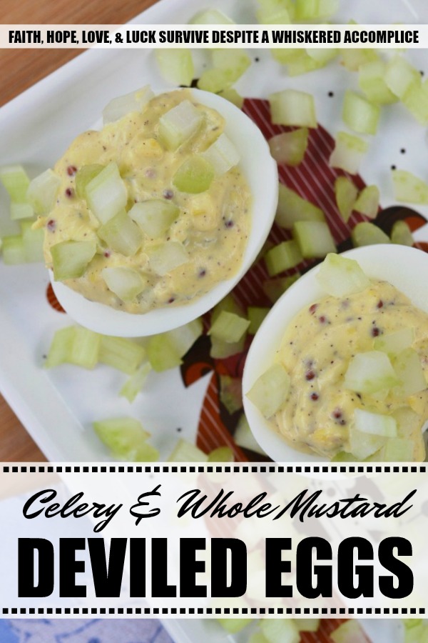 Celery & Whole Mustard Deviled Eggs - With five simple ingredients, you can kick up your deviled eggs this summer just in time to enjoy at your next cookout, picnic, or barbecue. These deviled eggs have a lovely crunch thanks to the finely diced celery both in the filling and used as a garnish, as well as tons of flavor from the whole Dijon mustard used to make the filling. These little guys are so simple to make but they are definitely anything but boring.
