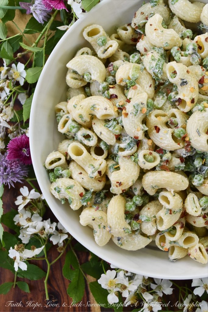 Green Pea & Herb Macaroni Salad - This herb-packed macaroni salad uses frozen sweet baby peas for extra nutrition and taste. I just love it when a pasta salad utilizes vegetables, not only for flavor but also as an added health benefit, don't you? Serving this side salad is definitely a great way to get your kids to eat their veggies.