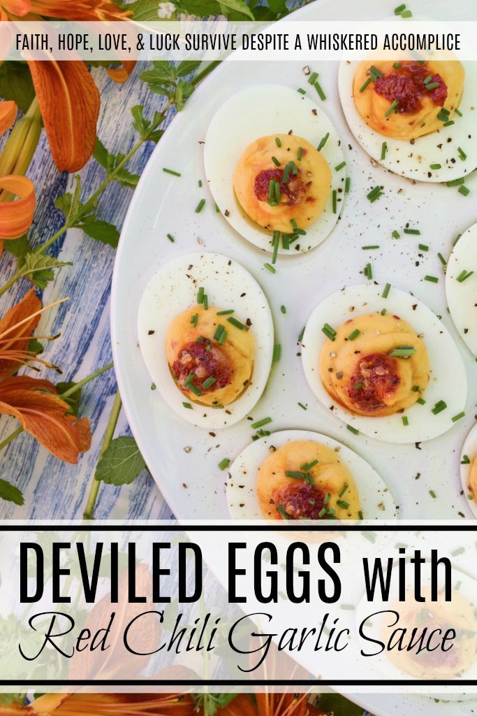 Deviled Eggs with Red Chili Garlic Sauce - These deviled eggs are just about the most exciting thing to happen to your summer. I can honestly say that they're even more spectacular than a 4th of July fireworks show. Yup, they're that good, thanks to the homemade sweet and spicy red chili garlic sauce used in their filling and as a garnish. They're practically exploding with flavor.