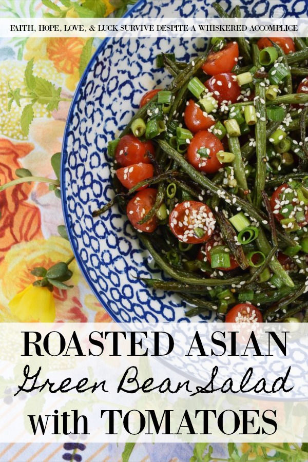 Roasted Asian Green Bean Salad with Tomatoes - When summer hits, it always seems to bring an excess of summer vegetables for us to deal with. This flavorful roasted green bean salad uses Asian flavors to create a unique and delicious side salad to help you use up some of those fresh garden green beans and cherry tomatoes before they go bad.