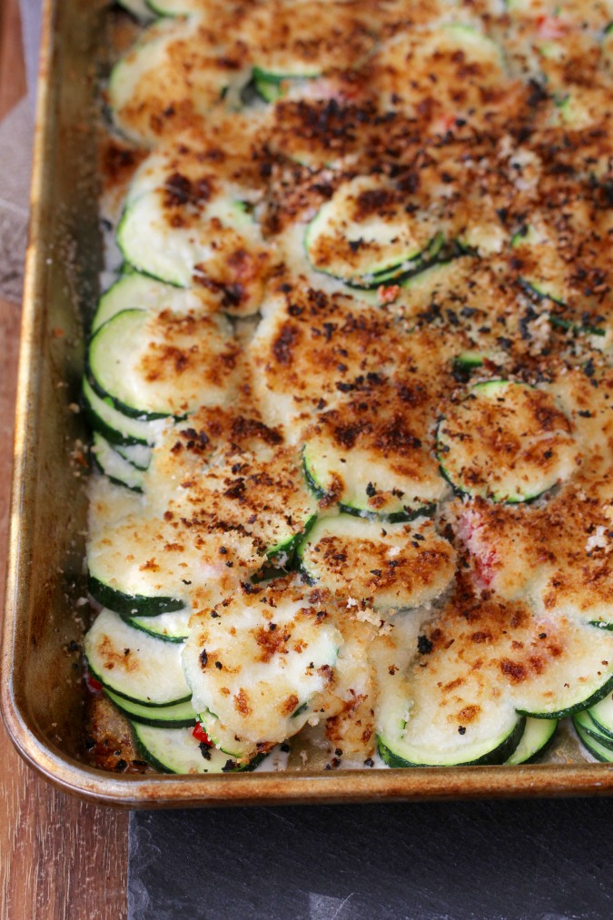 Cheesy Scalloped Zucchini - Karen's Kitchen Stories - Welcome to Friday! Friday! Friday! Favorites! Each Friday we'll be sharing our favorite recipes of the week from other fabulous food bloggers, so make sure to visit and see what tasty over-the-top dishes we're most excited about.