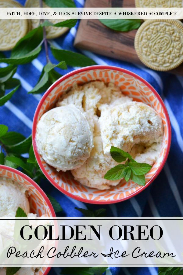 Golden Oreo Peach Cobbler Ice Cream - This summer, instead of turning the oven on to make a peach cobbler and heating up the entire house, make this peach cobbler ice cream instead. Golden Oreo cookies are the secret to this no-bake peach cobbler dessert. It's the perfect summer treat and a great excuse to buy cookies and peaches the next time you're at the market.