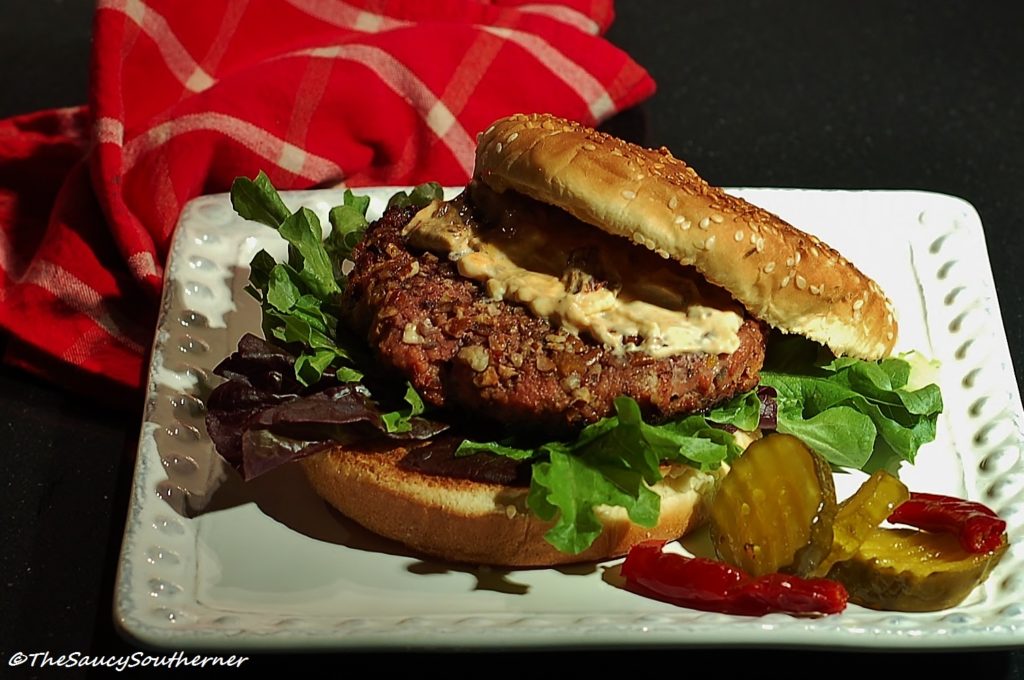 Pork Burgers - Pecan-Crusted and Apricot Onion Chipotle Stuffed - The Saucy Southerner - Summer will be over before you know it. So, while the weather is still hot, get out and enjoy it as much as you can. We're helping you by sharing all our favorite picnic and cookout recipes. Hopefully, they'll inspire you to spend time with friends in the sun and enjoy the warm summer weather while it lasts.