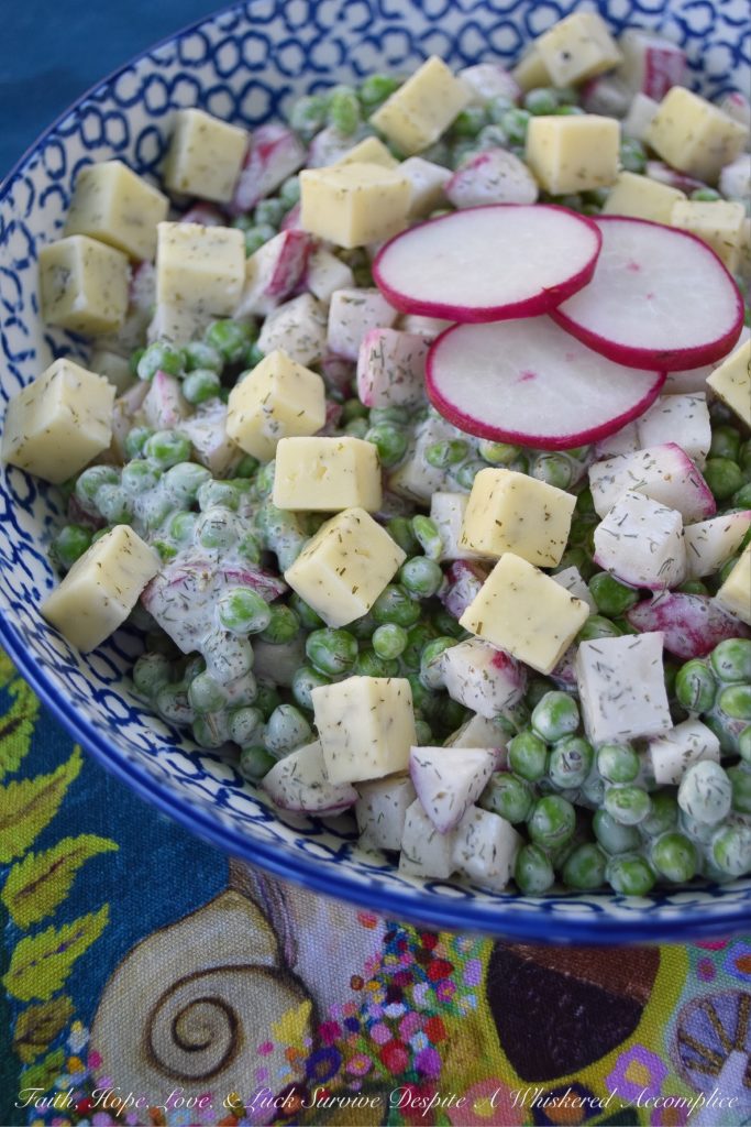 Baby Sweet Pea & Radish Salad with Havarti & Dill - Never have frozen peas and crisp radishes tasted so good. And, as an added over-the-top recipe bonus, this crunchy side salad is perfect for a busy weeknight. If you're looking for a way to eat more veggies, without sacrificing flavor, look no further, this is the recipe for you. P.S. Did I mention that this recipe includes Havarti and dill as well?