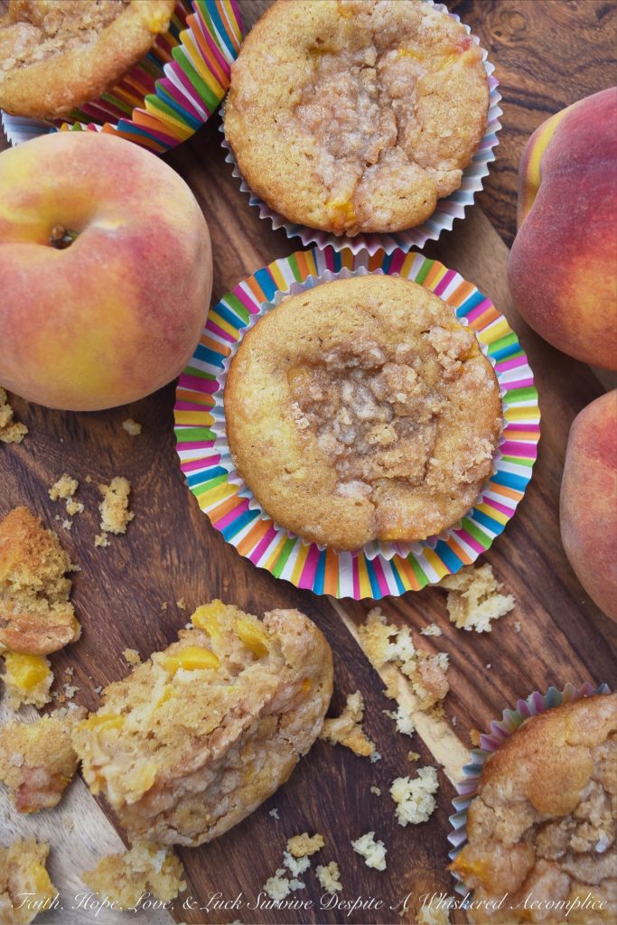 Peach Cobbler Muffins with Cinnamon Streusel - Can a muffin make you fall instantly in love? These peach cobbler muffins certainly can. Not only are they filled with fresh summer peaches, but they're also topped with them as well, making them super-moist, fluffy, and almost sinful. And, since they are also topped with a cinnamon streusel topping, you're pretty much guaranteed to fall head-over-heels in love at first bite.