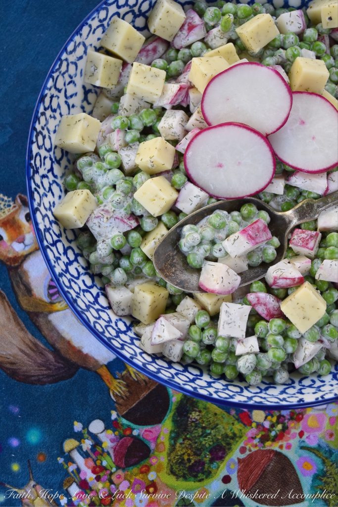 Baby Sweet Pea & Radish Salad with Havarti & Dill - Never have frozen peas and crisp radishes tasted so good. And, as an added over-the-top recipe bonus, this crunchy side salad is perfect for a busy weeknight. If you're looking for a way to eat more veggies, without sacrificing flavor, look no further, this is the recipe for you. P.S. Did I mention that this recipe includes Havarti and dill as well?