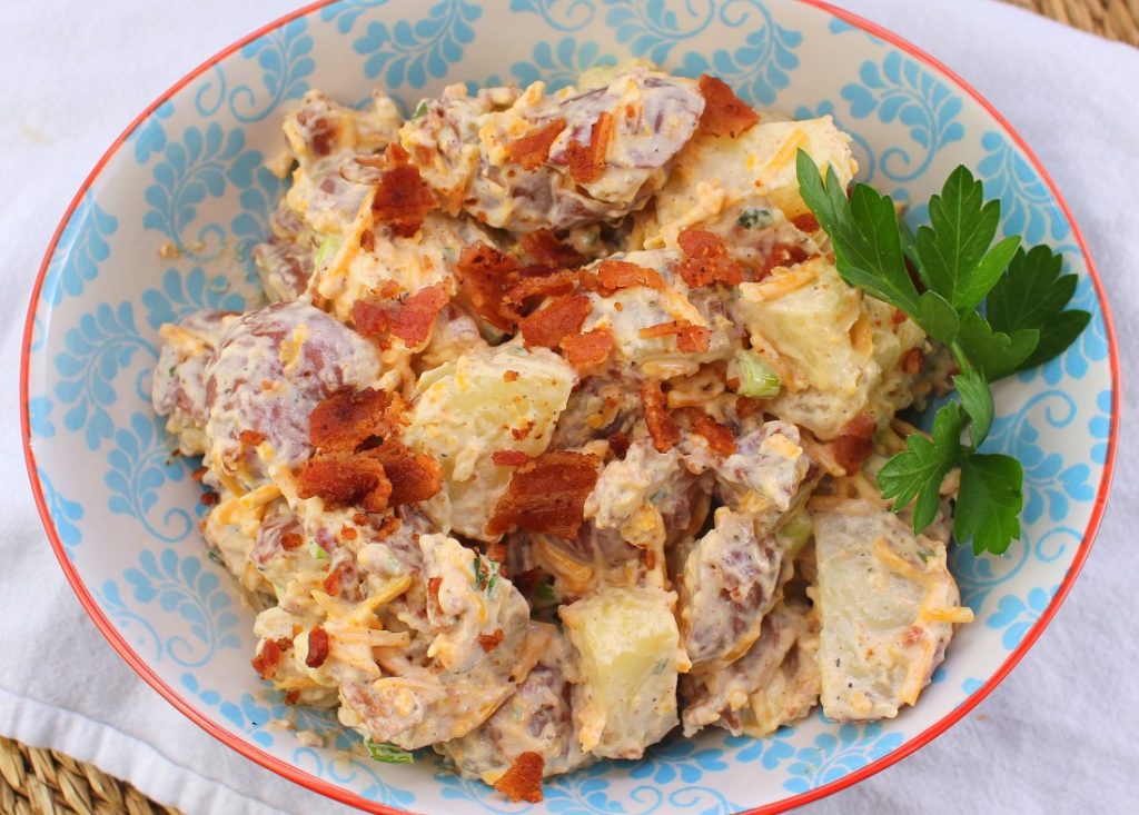 Bacon Cheddar Potato Salad - Palatable Pastime - Welcome to Friday! Friday! Friday! Favorites! Each Friday we'll be sharing our favorite recipes of the week from other fabulous food bloggers, so make sure to visit and see what tasty over-the-top dishes we're most excited about.