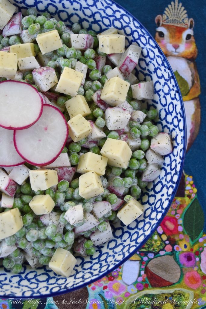Baby Sweet Pea & Radish Salad with Havarti & Dill - Never have frozen peas and crisp radishes tasted so good. And, as an added over-the-top recipe bonus, this crunchy side salad is perfect for a busy weeknight. If you're looking for a way to eat more veggies, without sacrificing flavor, look no further, this is the recipe for you. P.S. Did I mention that this recipe includes Havarti and dill as well?
