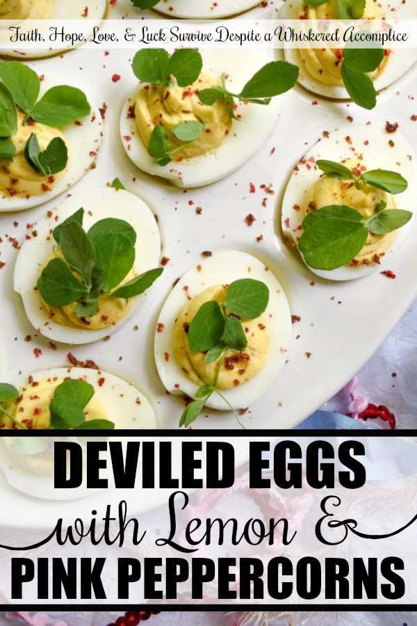 Deviled Eggs with Lemon & Pink Peppercorns - What can I say about these fabulous deviled eggs? They're traditional deviled eggs, only kicked up a notch. That's what happens when you add a hint of fresh lemon juice, lots of lemon zest, and just the right amount of finely ground pink peppercorns. These little deviled egg beauties are fresh, zingy, peppery, and just begging to be devoured.