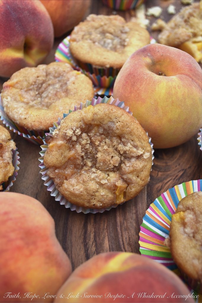 Peach Cobbler Muffins with Cinnamon Streusel - Can a muffin make you fall instantly in love? These peach cobbler muffins certainly can. Not only are they filled with fresh summer peaches, but they're also topped with them as well, making them super-moist, fluffy, and almost sinful. And, since they are also topped with a cinnamon streusel topping, you're pretty much guaranteed to fall head-over-heels in love at first bite.
