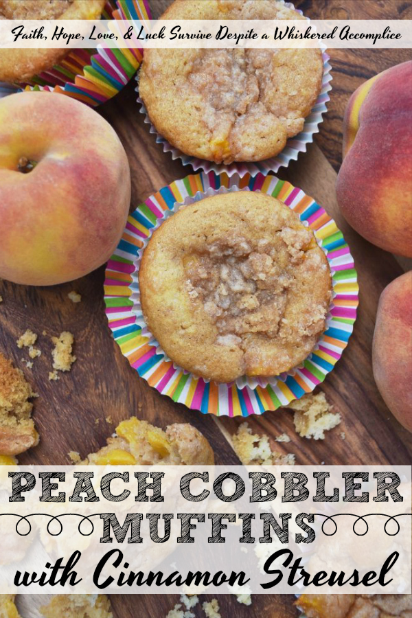 Peach Cobbler Muffins with Cinnamon Streusel - Can a muffin make you fall instantly in love? These peach cobbler muffins certainly can. Not only are they filled with fresh summer peaches, but they're also topped with them as well, making them super-moist, fluffy, and almost sinful. And, since they are also topped with a cinnamon streusel topping, you're pretty much guaranteed to fall head-over-heels in love at first bite.