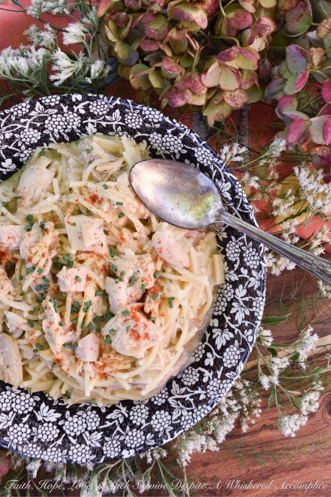 7-Ingredient Broken Spaghetti Pasta Soup - Not only does this recipe only require 7 ingredients, but it can also be made in less than 20 minutes, making it the perfect meal for a busy weeknight. It's made using only garlic and herbs soft spreadable cheese, chicken broth or stock, rotisserie chicken, paprika, salt, pepper, and broken spaghetti noodles. You can serve this dish right away as soup, or wait 30 minutes for the pasta to absorb more liquid and turn into a creamy pasta dish.