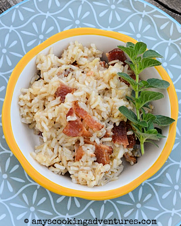 Arroz con Tocino (Puerto Rican Rice with Bacon) - Amy's Cooking Adventures - Welcome to Friday! Friday! Friday! Favorites! Each Friday we'll be sharing our favorite recipes of the week from other fabulous food bloggers, so make sure to visit and see what tasty over-the-top dishes we're most excited about.