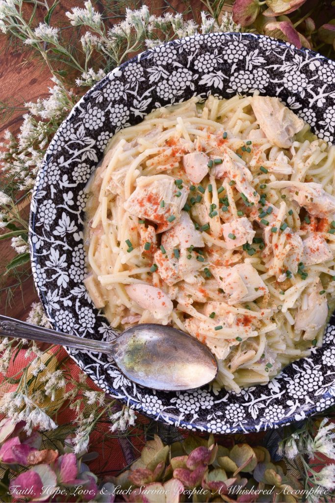 7-Ingredient Broken Spaghetti Pasta Soup - Not only does this recipe only require 7 ingredients, but it can also be made in less than 20 minutes, making it the perfect meal for a busy weeknight. It's made using only garlic and herbs soft spreadable cheese, chicken broth or stock, rotisserie chicken, paprika, salt, pepper, and broken spaghetti noodles. You can serve this dish right away as soup, or wait 30 minutes for the pasta to absorb more liquid and turn into a creamy pasta dish.