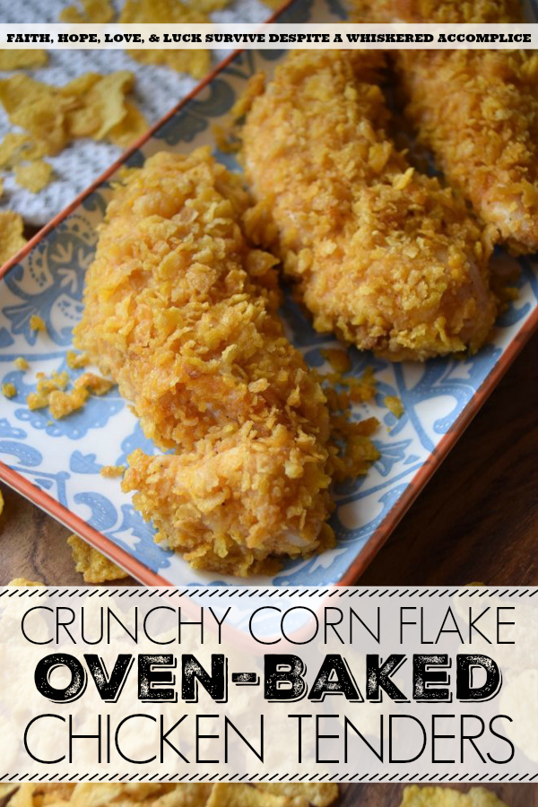 Crunchy Corn Flake Oven-Baked Chicken Tenders - Baking chicken on a busy weeknight doesn't get any easier than with these crunchy corn flake-coated chicken tenders. Assembly alone will take you a whopping five minutes and allow you the opportunity to take out some of your daily frustration when crushing the corn flakes. Add approximately 20 minutes of baking time and dinner is served. Now, was that so hard?