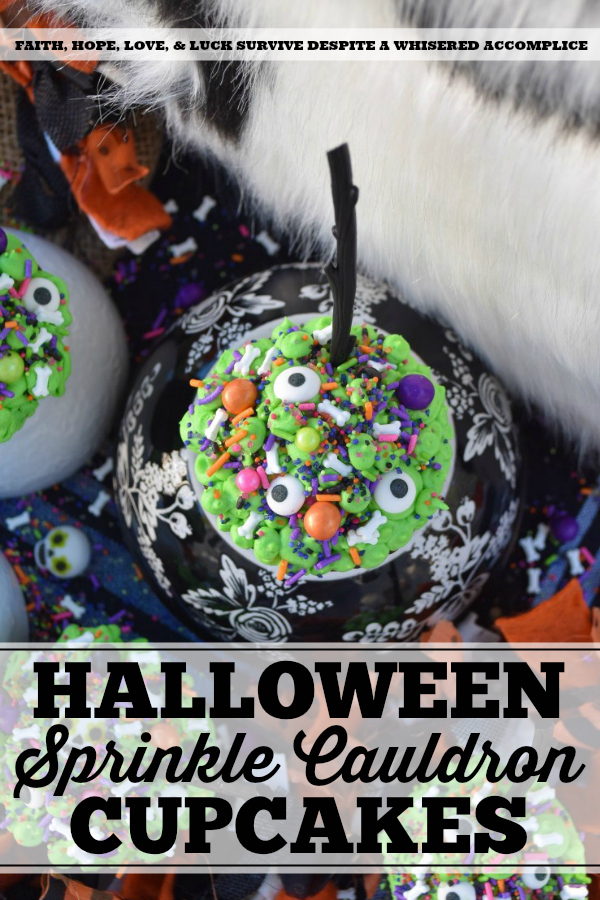 Halloween Sprinkle Cauldron Cupcakes - What can make Halloween any better than it already is? Sprinkles, of course. Especially when they're loaded on top of chocolate cupcakes with cream cheese frosting. These are the type of Halloween cauldrons your kids will definitely go crazy for, and they'll also help you clean out that sprinkle drawer or cabinet that's beginning to get a bit out of hand.