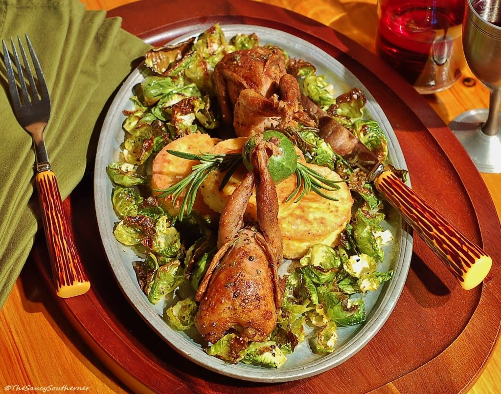 Roasted Quail with Rosemary Garlic Fried Polenta and Crispy Brussels Sprout Chips - The Saucy Southerner - October 2019 Recipe Round-Up - Now that it's fall and Halloween's right around the corner, we're all looking for a few cute recipes to celebrate the autumn season with. This month's October recipe round-up is packed with tons of spooky sweet and savory recipes to help you and your little goblins get in the holiday spirit.