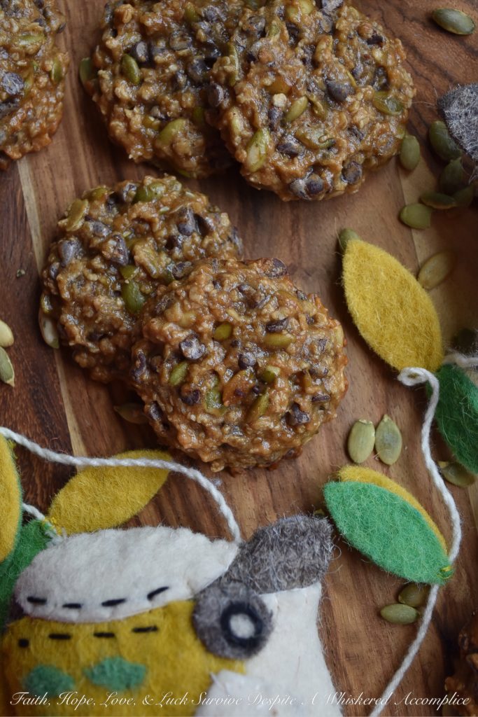 Fall Harvest Oatmeal Breakfast Cookies - Cookies for breakfast? Why not? These fall harvest oatmeal breakfast cookies make eating cookies for breakfast almost guilt-free and definitely an event to look forward to. Packed with oats, pumpkin seeds, and chocolate chips, these breakfast cookies are pretty much impossible to resist. Not only will you love how they taste, but you'll also adore their amazing texture.