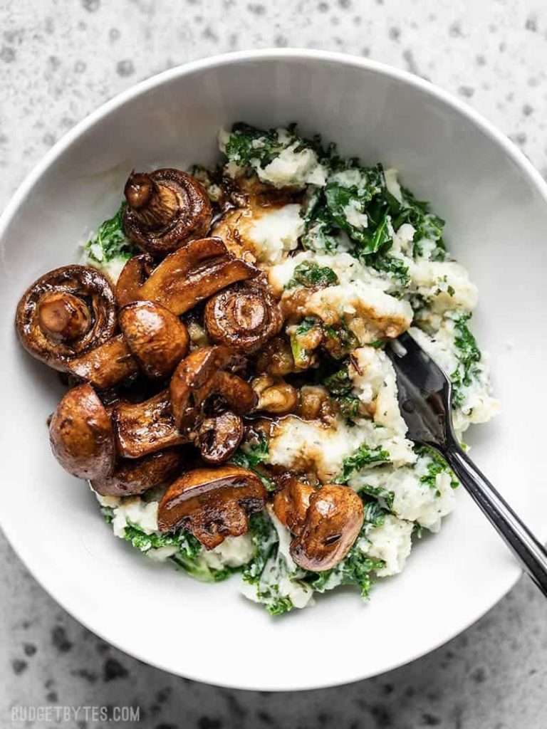 Balsamic Roasted Mushrooms with Kale Mashed Potatoes - Budget Bytes - Welcome to Friday! Friday! Friday! Favorites! Each Friday we'll be sharing our favorite recipes of the week from other fabulous food bloggers, so make sure to visit and see what tasty over-the-top dishes we're most excited about.