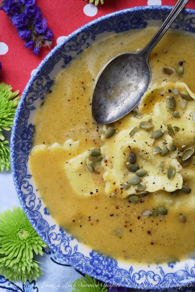 Butternut Squash Soup with Cheese Ravioli - Faith, Hope, Love, & Luck - Now that the scent of apples, cinnamon, and pumpkin are in the air, it's time to start thinking about what dishes will grace our Thanksgiving day tables. This November, why not try out a few of our favorite and most-requested holiday dishes? I'm pretty sure we've got a recipe both you and your family will absolutely love.