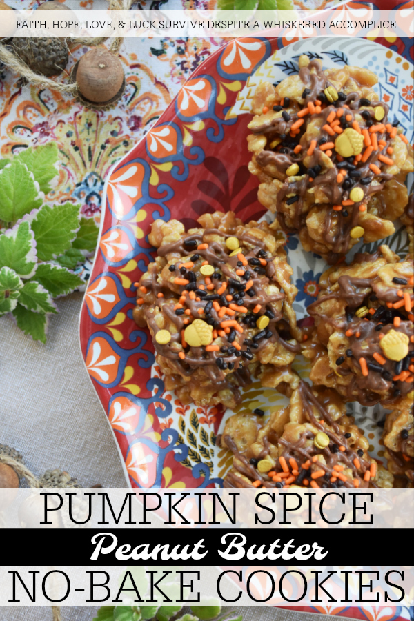 Pumpkin Spice Peanut Butter No-Bake Cookies - It's that time of year, where everywhere you look, you see food items flavored with pumpkin spice, and sadly, not all of them are good. However, there are a few of them that are absolutely worth joining the pumpkin spice craze for, like these Pumpkin Spice Peanut Butter No-Bake Cookies. They're quick and easy to make and taste absolutely delicious. The chocolate drizzle and sprinkles on top don't hurt either.