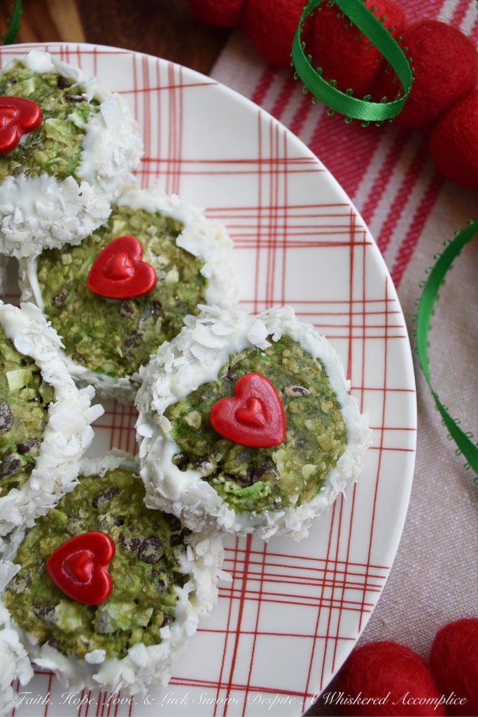 Coconut Grinchy Christmas Breakfast Cookies - Perhaps the reason you're feeling like a grinch this holiday season is that you forgot to eat breakfast. Easily remedied. These breakfast cookies, made with quick-cooking oats, banana, coconut, peanut butter, and chocolate, will help get rid of any grinchy feelings you have going on and make you excited for breakfast.