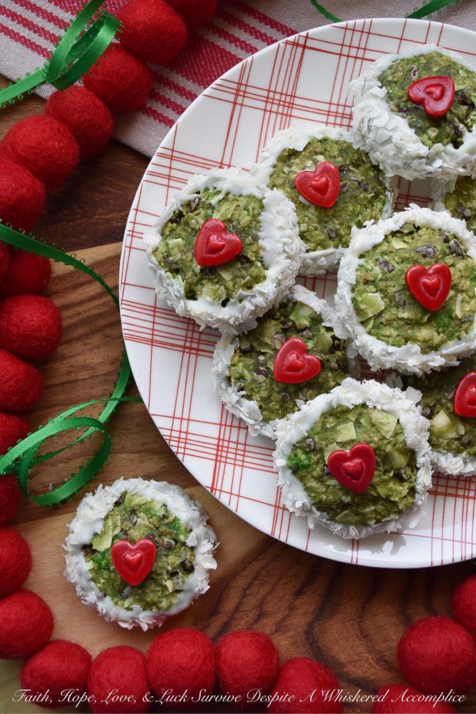 Coconut Grinchy Christmas Breakfast Cookies - Perhaps the reason you're feeling like a grinch this holiday season is that you forgot to eat breakfast. Easily remedied. These breakfast cookies, made with quick-cooking oats, banana, coconut, peanut butter, and chocolate, will help get rid of any grinchy feelings you have going on and make you excited for breakfast.
