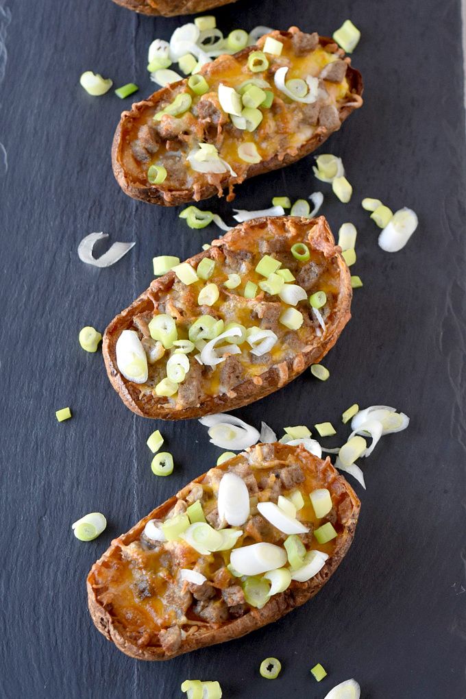 Breakfast Potato Skins - A Kitchen Hoor's Adventures - Welcome to Friday! Friday! Friday! Favorites! Each Friday we'll be sharing our favorite recipes of the week from other fabulous food bloggers, so make sure to visit and see what tasty over-the-top dishes we're most excited about.